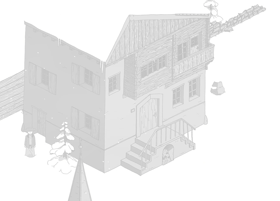 Capture d'écran du jeu "Un Village dans la Montagne" représentant un châlet de grande taille.