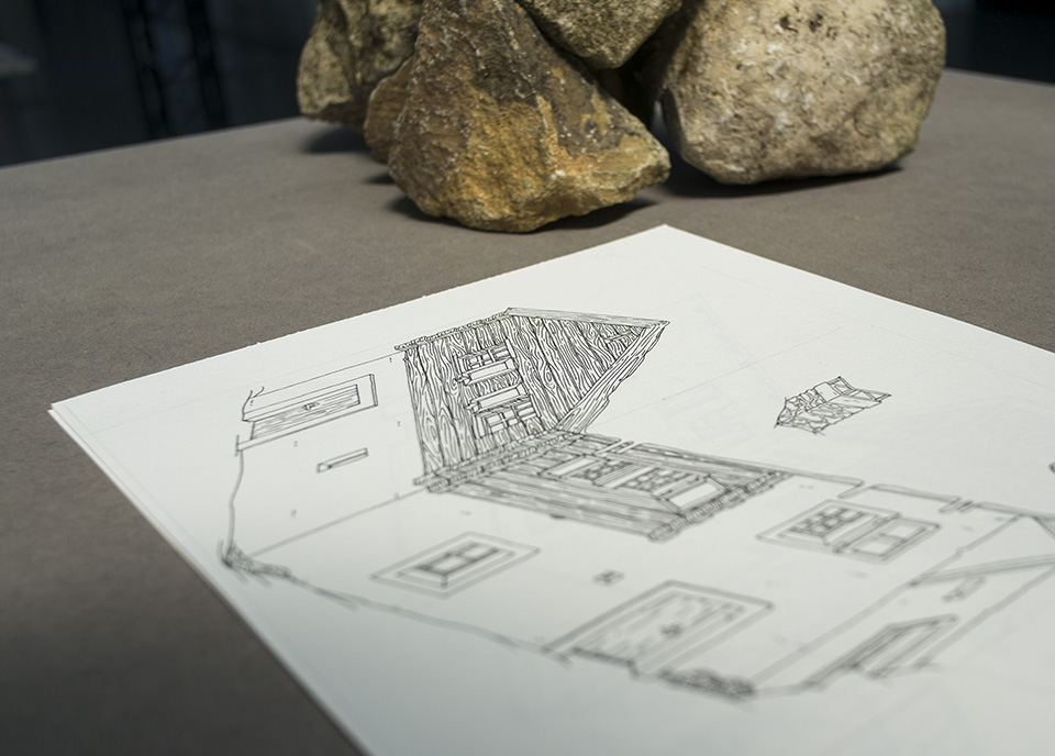 Le jeu "Un Village dans la Montagne" à l'exposition de fin d'année, détails d'un dessin.